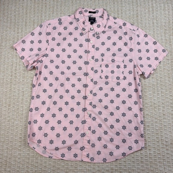 J.CREW Other - J Crew Flex Washed Mens L Pink Ship Wheel Button Shirt‎ Slim Nautical Preppy